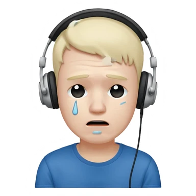 Male, crying, wearing headphone having mic, t-shirt 
 sticker