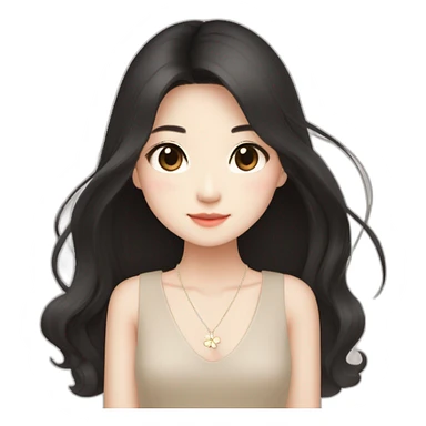 cute singaporean-chinese girl in Muji beige dress with straight long black hair and van cleef clover necklace sticker
