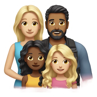 man with black hair and beard with three young daughters with blonde hair sticker