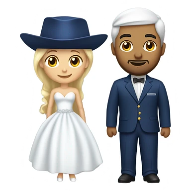 Puerto rican beard short hair with blue hat and navy blue suit getting Married with blond long hair girl with white  wedding dress  sticker
