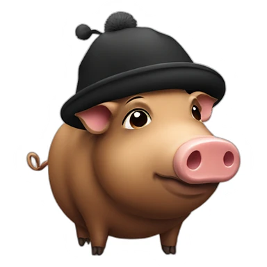 fullface sad brown boar pig with black winter hat sticker