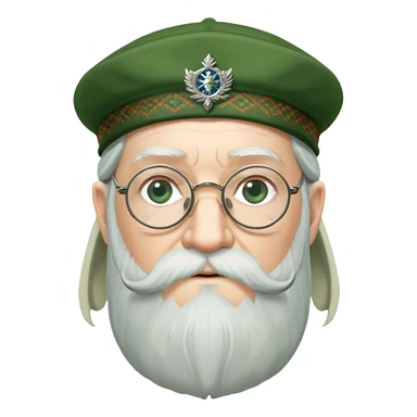 Dumbledore wear green scotland Tam o'shanter cap with decorative patterns, wear glasses, very long beard sticker