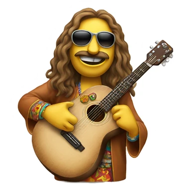 anthropomorphic hippie guitar, showing a sign of peace sticker