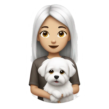 Asian girl with small white fluffy dog sticker