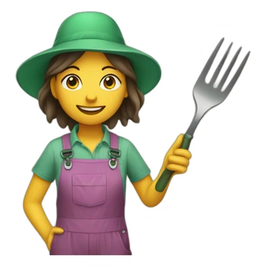 Gardener girl with fork and hat sticker