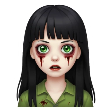 girl zombie with black long hair and bangs sticker