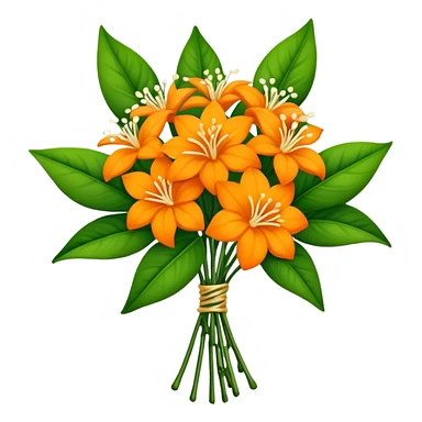 big bouquet Orange Jasmine, luxuriant, stem, leaf sticker