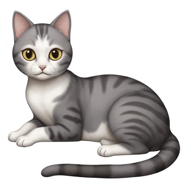 full body tiny short hair dark grey and white cat with white front legs anh azel eyes lying down sticker