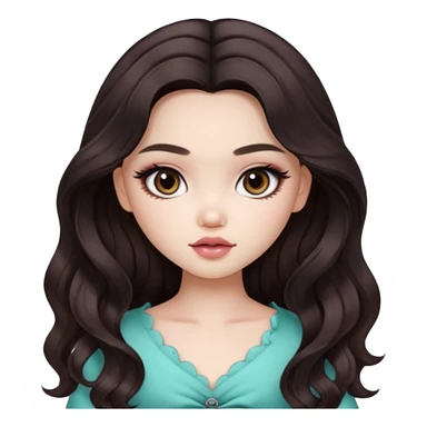 pale skin, girly bratz ASIAN vietnam baddie, beautiful dark brown eyes, pretty makeup, long dark to light ombré colored hair, wavy hair sticker