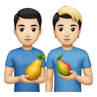 BLACK HAIR LIGHT SKIN MAN WITH A T-SHIRT WITH A MANGO ON IT, AND HIS BOSS LIGHT SKIN MAN BLONDE HAIR DANDOLE DINERO sticker