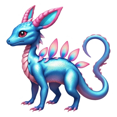 Shiny Horned Helioptile-Salandit-Sylveon-Amaura-Fakémon-hybrid-creature (full body)  sticker