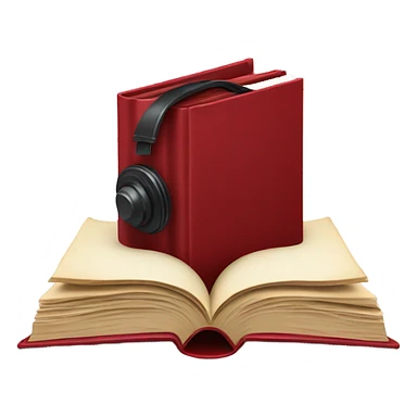 Dark red book open with a dark red headphone on top  sticker