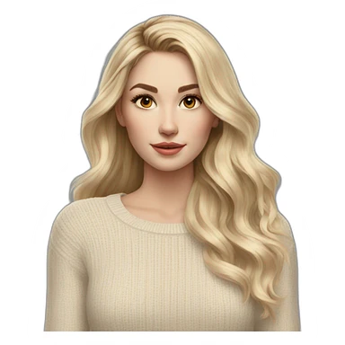 White women, long blonde balayage hair, no smile, beige sweater sticker