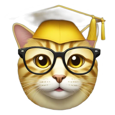 yellow-emoji-cat-head-with-glasses-and-with-mortarboard-on-its-head sticker