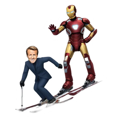 Iron man and Emmanuel Macron skiing sticker