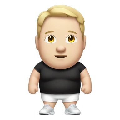 white fat man in sports pants and black t-shirt, short hair sticker