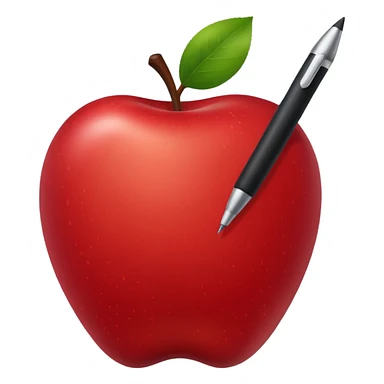 Pen stuck in an apple sticker