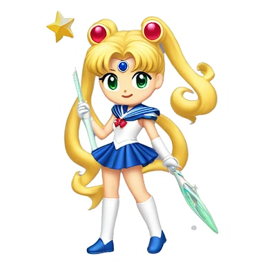 pretty guardian sailor moon usagi in her full sailor scout costume with her cosmic crescent wand sticker