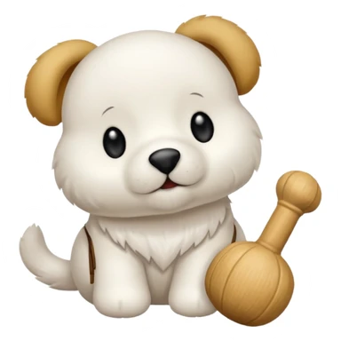 Buchón maltés blanco con un hueso de peluche en la boca que ponga Toby sticker