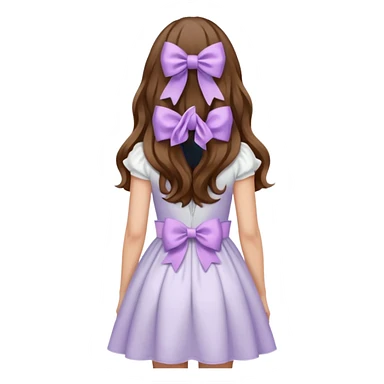 long wavy brown hair from behind with a medium lilac bow sticker