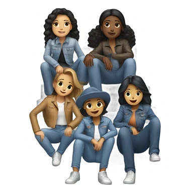 friends hanging out on stairs in denim outfits sticker