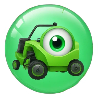 an eyeball with a green lawnmower reflection sticker