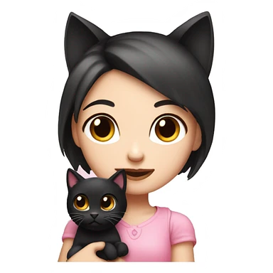 Cute white pink girly girl emoji holding black cat  sticker