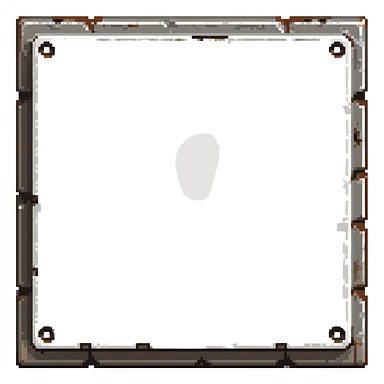 Industrial metal wall block, color #334155 with metallic highlights, metal plate texture with 4 rivets/bolts in corners, slight metallic sheen, solid and indestructible appearance, 32x32 pixels sticker