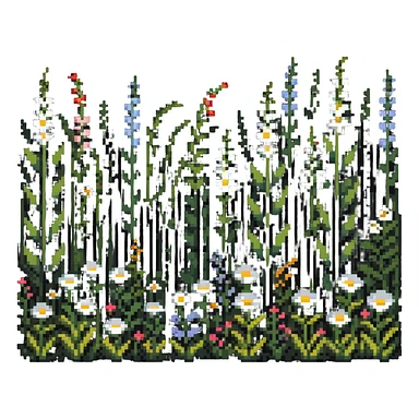 summer meadow with tall grass and flowers swaying in a gentle breeze sticker