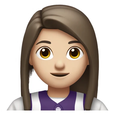 baseball card character. Brunette long straight hair. letter C logo. Purple and white uniform. sticker