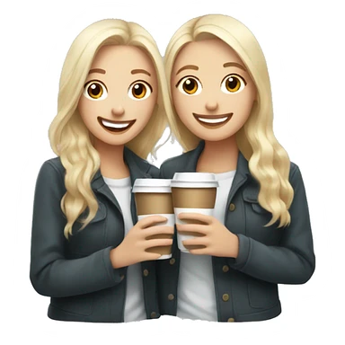 White Blonde girl and white redhead girl smiling drinking coffees  sticker