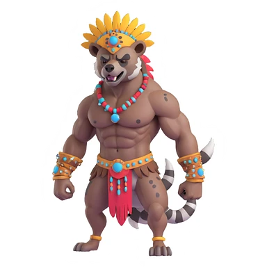 A native strong buff hyena with war bonnet flexing posing full body  sticker
