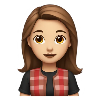 2d girl with brown hair and brown eyes a black shirt and a red checked skirt sitting sticker
