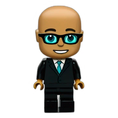 bald tan lego with turquoise glasses in black suit kneeling to propose sticker