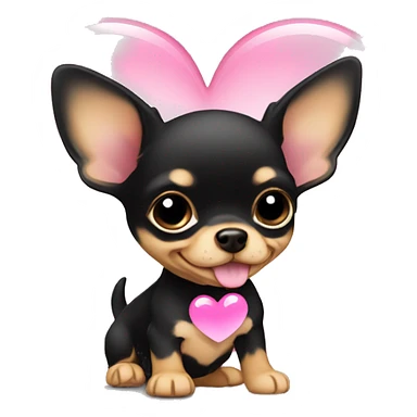 black & tan chihuahua puppy with a pink heart sticker