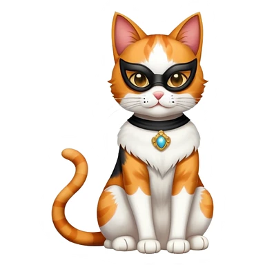 calico cat full body sitting with a mask sticker