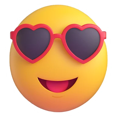 3D smiley emoji, round shape, in love, heart sunglasses, smiling face, no body sticker