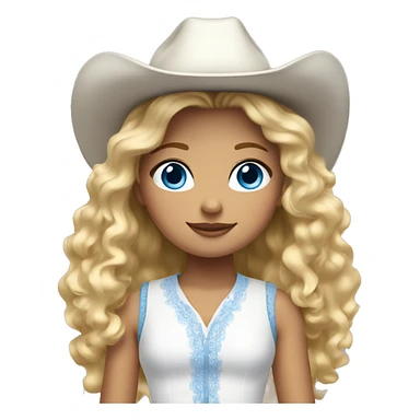 Young girl with curly blonde hair, blue eyes, dressed in white dress and cowboy boots sticker