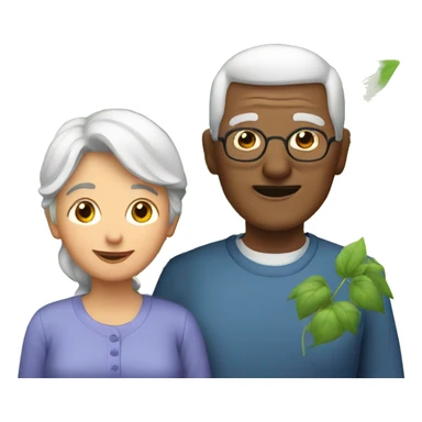 grandmother and grandfather with plants sticker