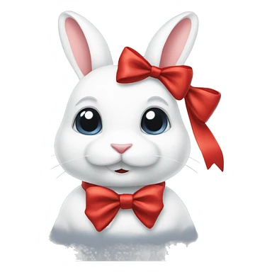 White rabbit with a red bow on its neck  sticker