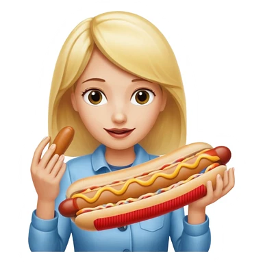 Naked blonde with both hands grabbing hotdog weiner sticker