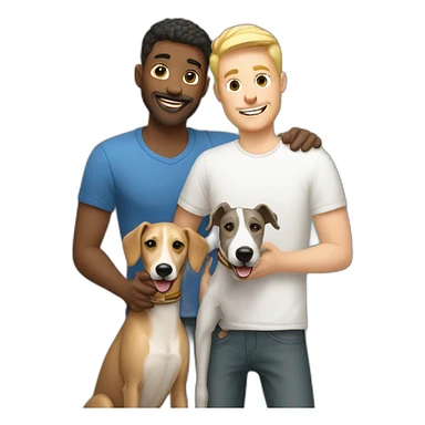 Happy gay couple blond man and white man with a dog greyhound sticker