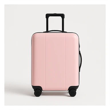 minimal pink and black suitcase on white background, no text sticker