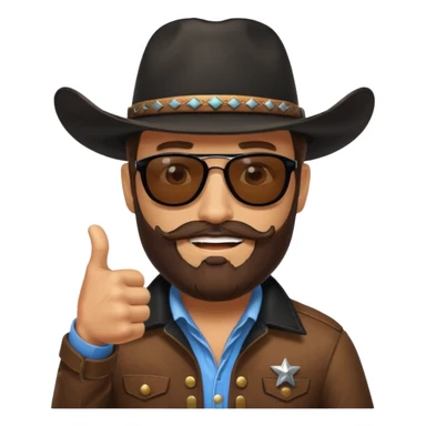 Cowboy with brown beard black cowboy hat and sunglasses saying thumbs up sticker