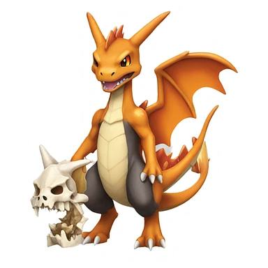 Charizard with a Cubone-skull-face sticker