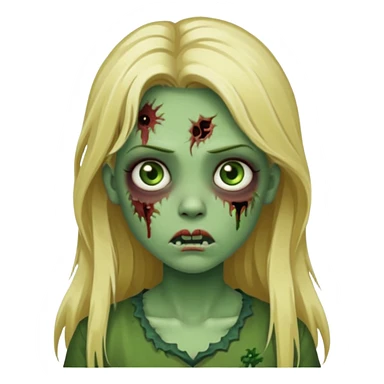 girl zombie with blonde long hair green skin and with no angry face sticker