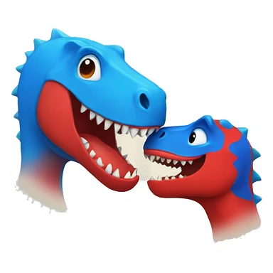 One blue and one red dinosaur kissing each other  sticker