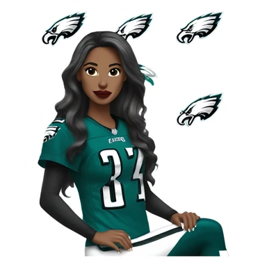 White female long dark hair red lips wearing Philadelphia Eagles jersey sticker