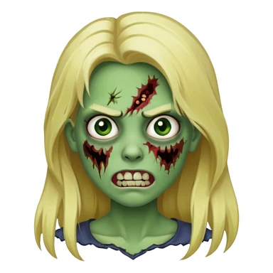 girl zombie with blonde long hair with teeth green skin and serious face sticker