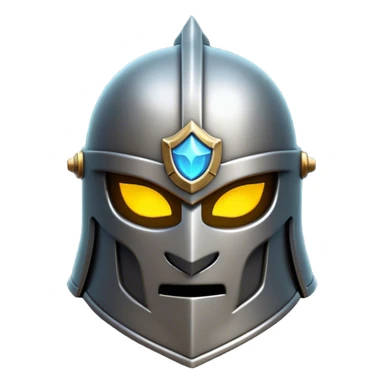 Clash of Clans aesthetic: Cinematic Playful 3D Isometric steel helm Emoji, rendered in a 3D vector-style similar to standard emojis with minimal shading and bold, simplified shapes. A compact, distinct form with signature details, softly glowing with a fantasy RPG magic charm. Simplified yet unmistakably iconic, highly detailed and consistent, glowing with a soft radiance and high shine. Stylized with a touch of heroic grandeur and a soft glowing outline, capturing the essence of a beloved gaming relic with a friendly, playful manner! sticker